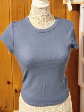 Dusty Blue Waffle Knit Thermal Baby Tee Classic Crewneck